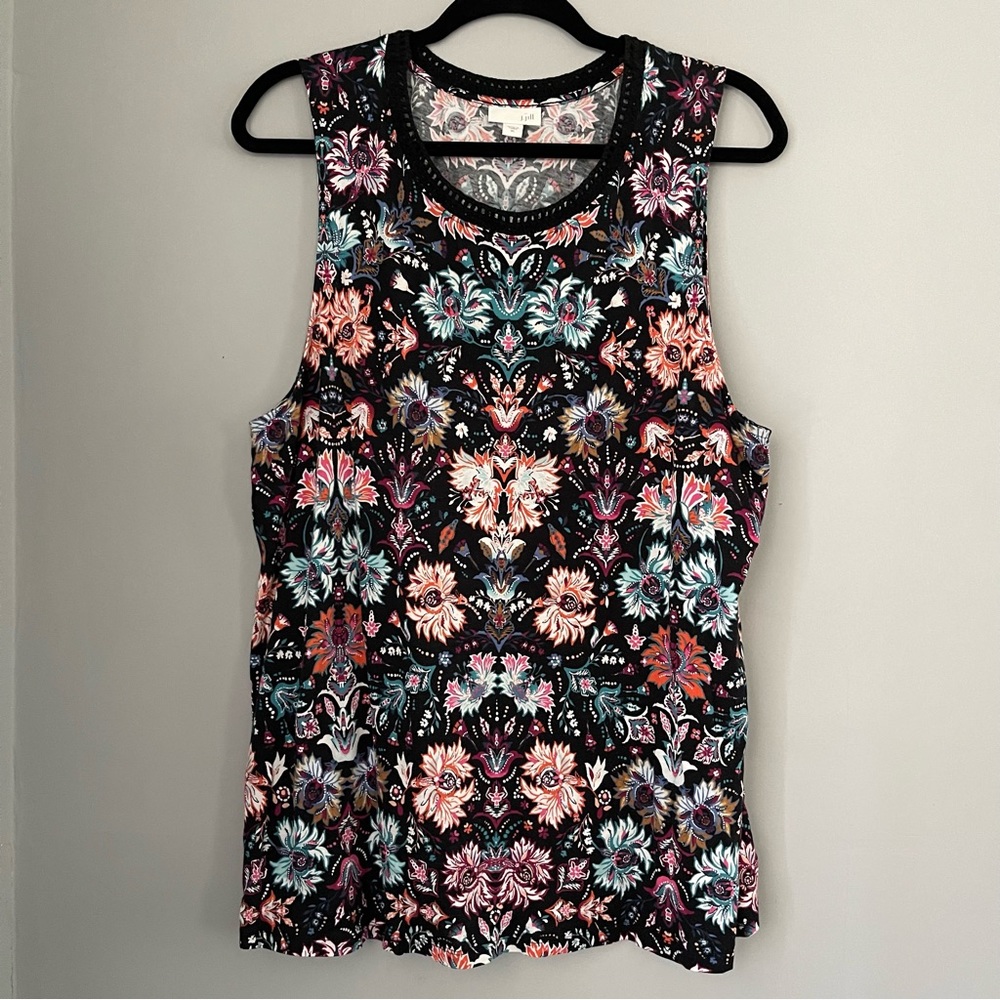 J.Jill Women’s Jersey Tank Top Black Floral Size XL